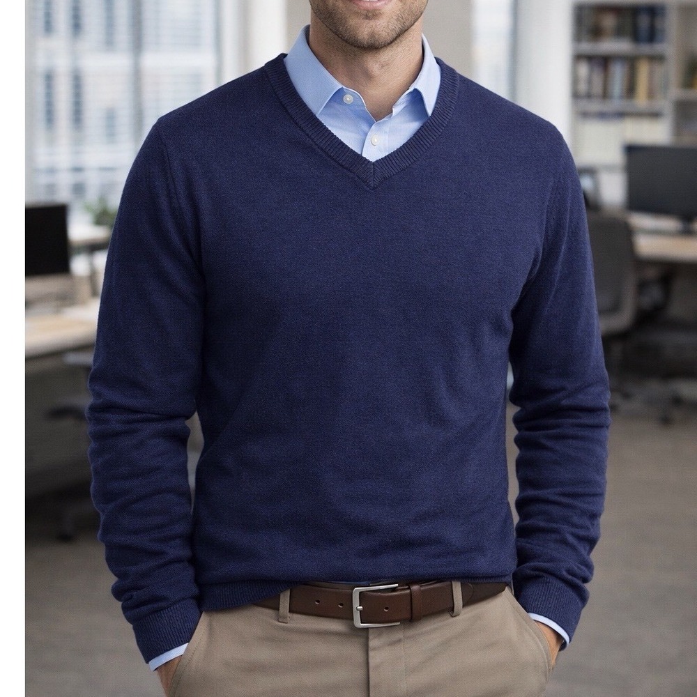 Hawker Rye V-Neck Sweater Mens Large Navy Blue Excellent Cotton Cashmere Blend